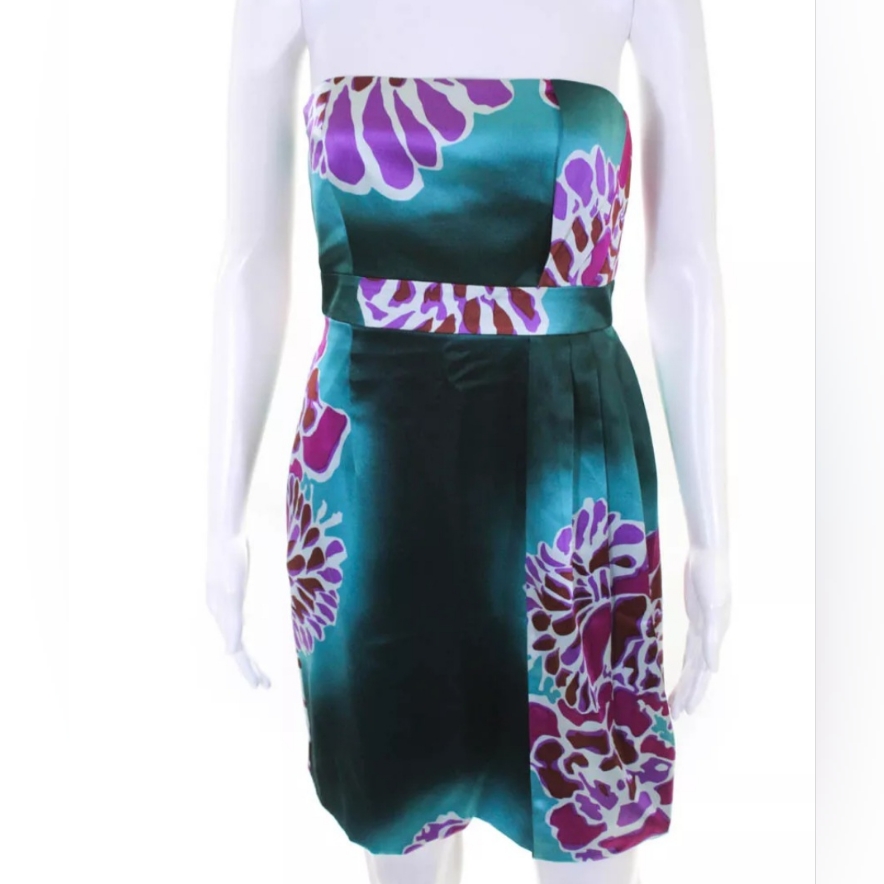 Tibi 100 Silk Womens Printed Strapless Dress Blue Pink Purple Size 0